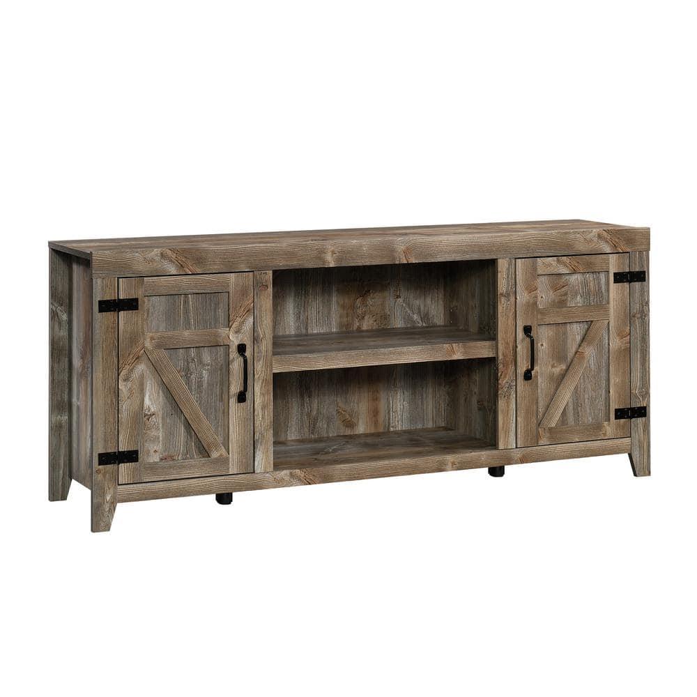 Sauder Rustic Cedar Farmhouse TV Stand with Storage for TVs up to 70", Rustic Cedar Finish