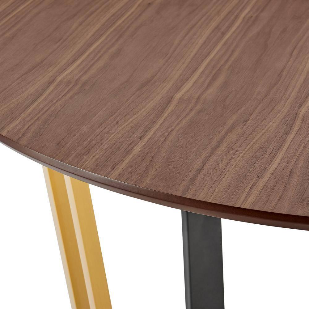 Armen Living 48" Joana Round Stainless Steel and Iron Base with Tabletop Dining Table Gold/Black/Walnut