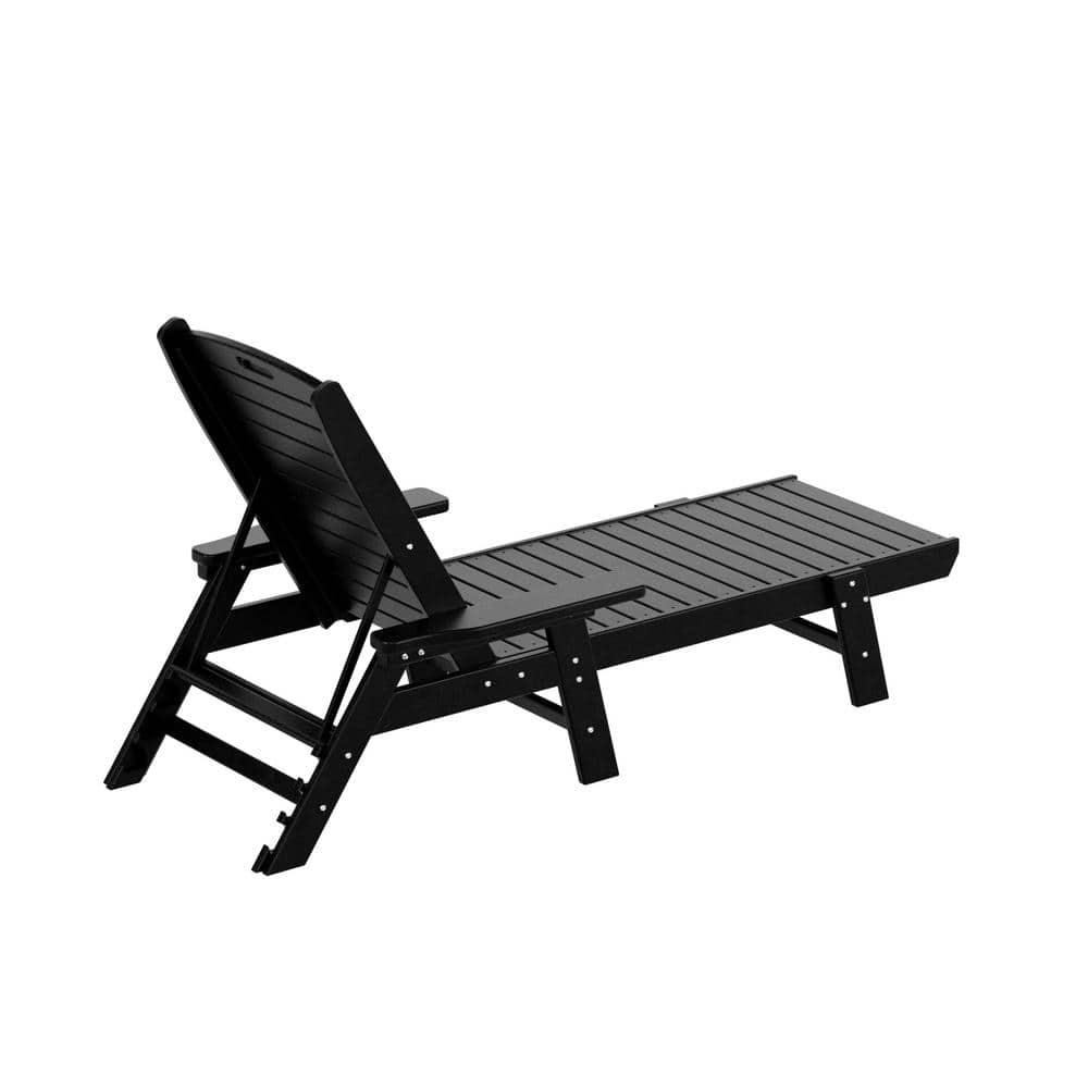 Polytrends Laguna 78" Poly Weather-Resistant Outdoor Chaise Lounge (Set of 2) Black