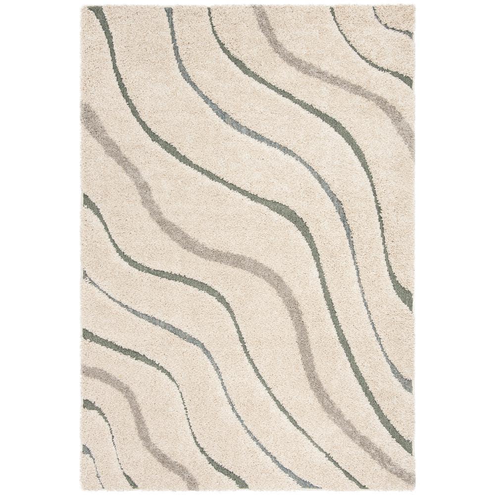 Florida Shag SG472 Power Loomed Indoor Area Rug - Cream/Light Blue - 6'x9' - Safavieh