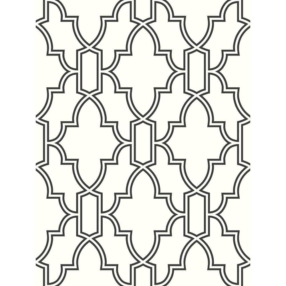 NextWall  Black and White Tile Trellis Peel and Stick Wallpaper - 20.5 in. W x 18 ft. L
