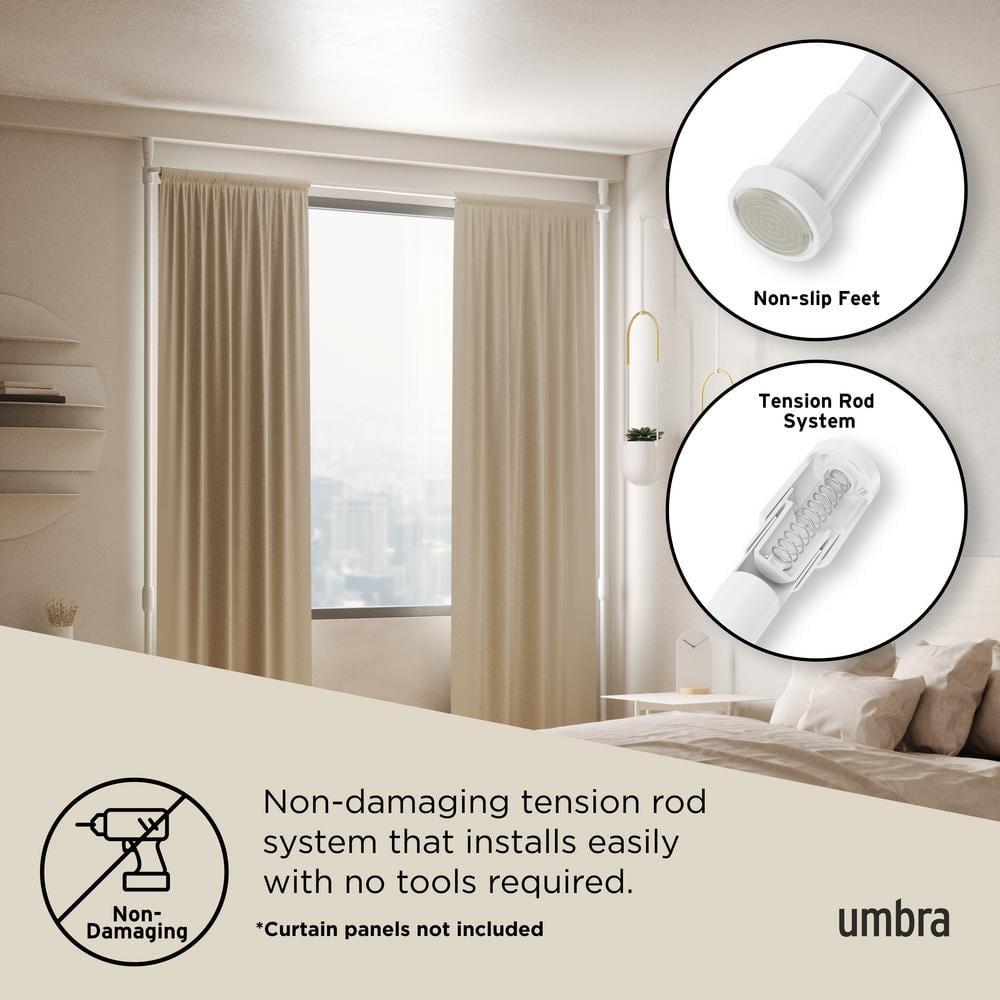 36"-66" Umbra Anywhere Curtain Rod White: Tension Mount, Metal, Smooth Finish, 5-Year Warranty, 15 lb Capacity