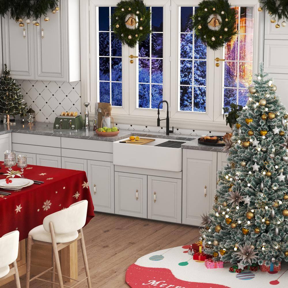 DeerValley 33" L X 20" W Single Basin Workstation Farmhouse Kitchen Sink With Sink Grid, Cutting Board And Dish-Drying Rack