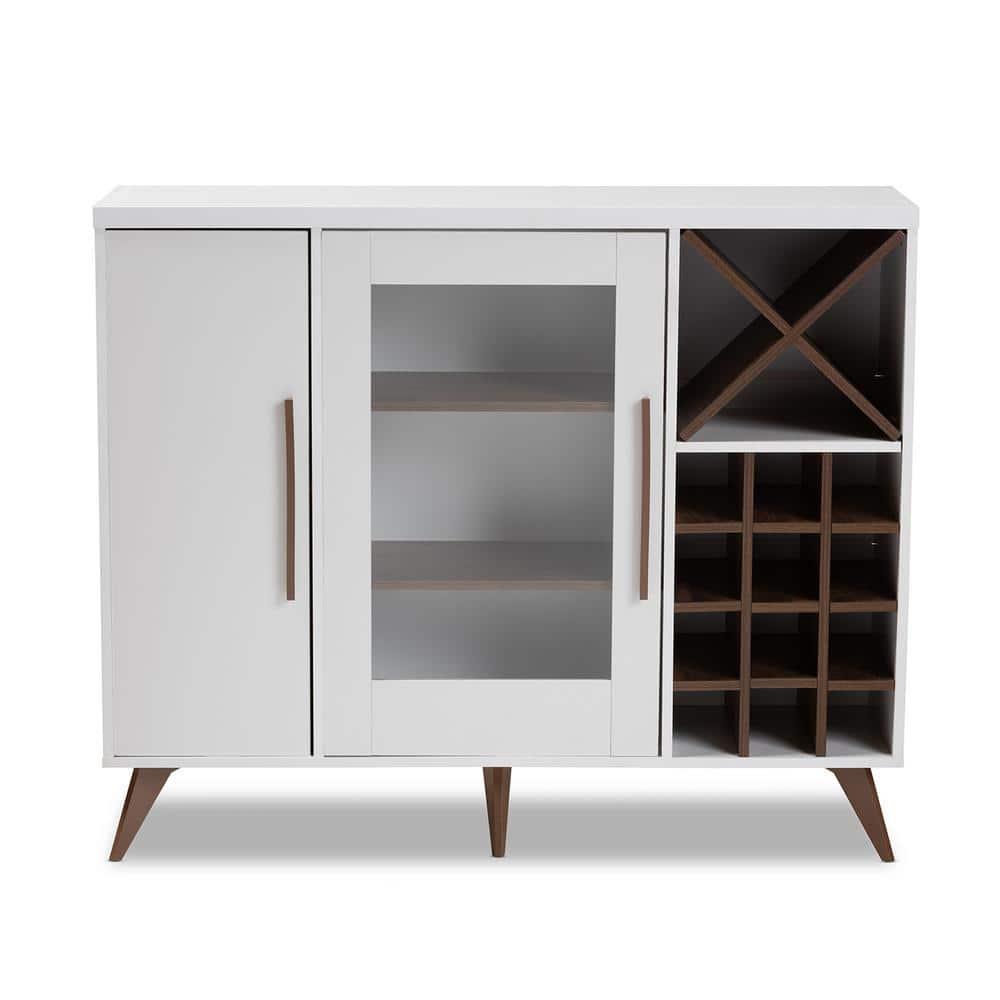 Baxton Studio Pietro Mid-Century Modern White and Brown Finished Wine Cabinet