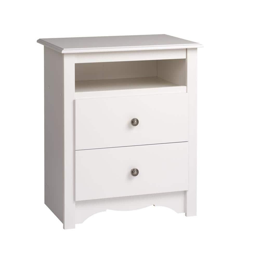 Prepac Tall 2 Drawer Nightstand with Open Shelf White: Laminated, Metal Glides, CARB Certified, 5 Year Warranty
