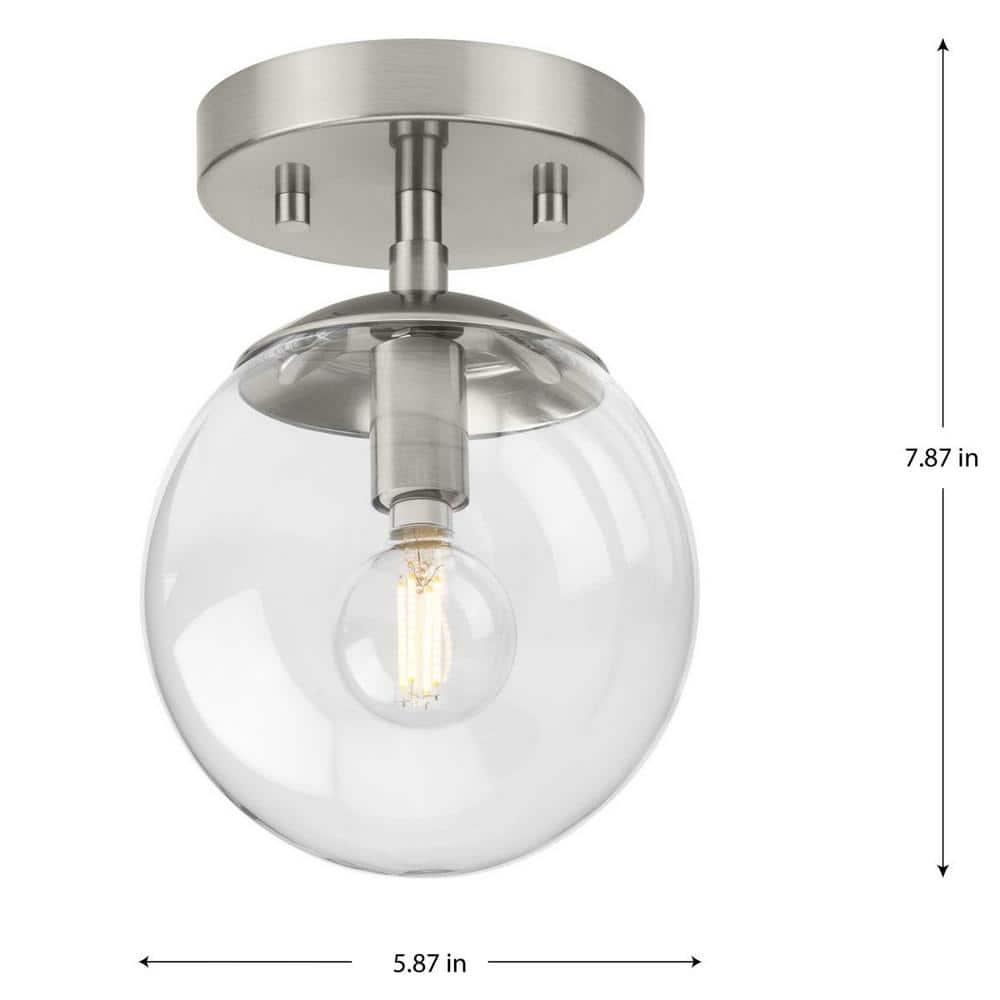 Progress Lighting Atwell 1-Light Flush Mount Ceiling Light, Brushed Nickel, Clear Glass