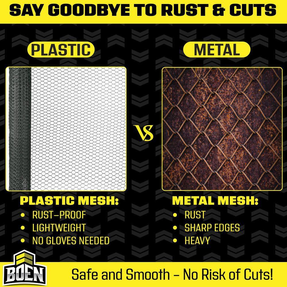 Boen - Plastic Hex Chicken Wire Mesh Temporary Fence Roll (2' x 25' - Black) - Plastic Fence Poultry Netting for Temporary or Semi Permanent Enclosures, Deer Netting Fence, Construction Fencing