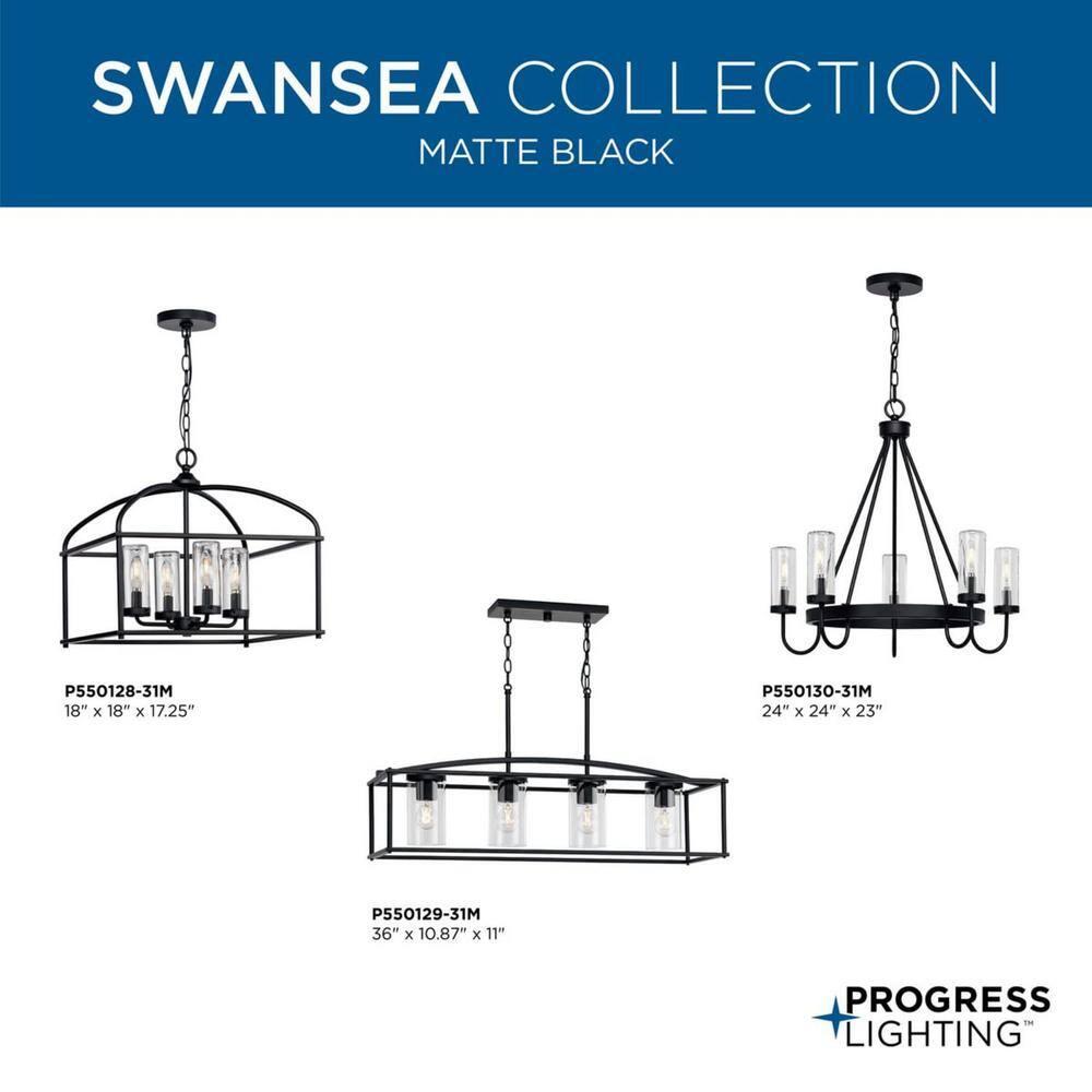 Progress Lighting Swansea 5-Light Outdoor Living Round Chandelier, Matte Black, Clear Glass