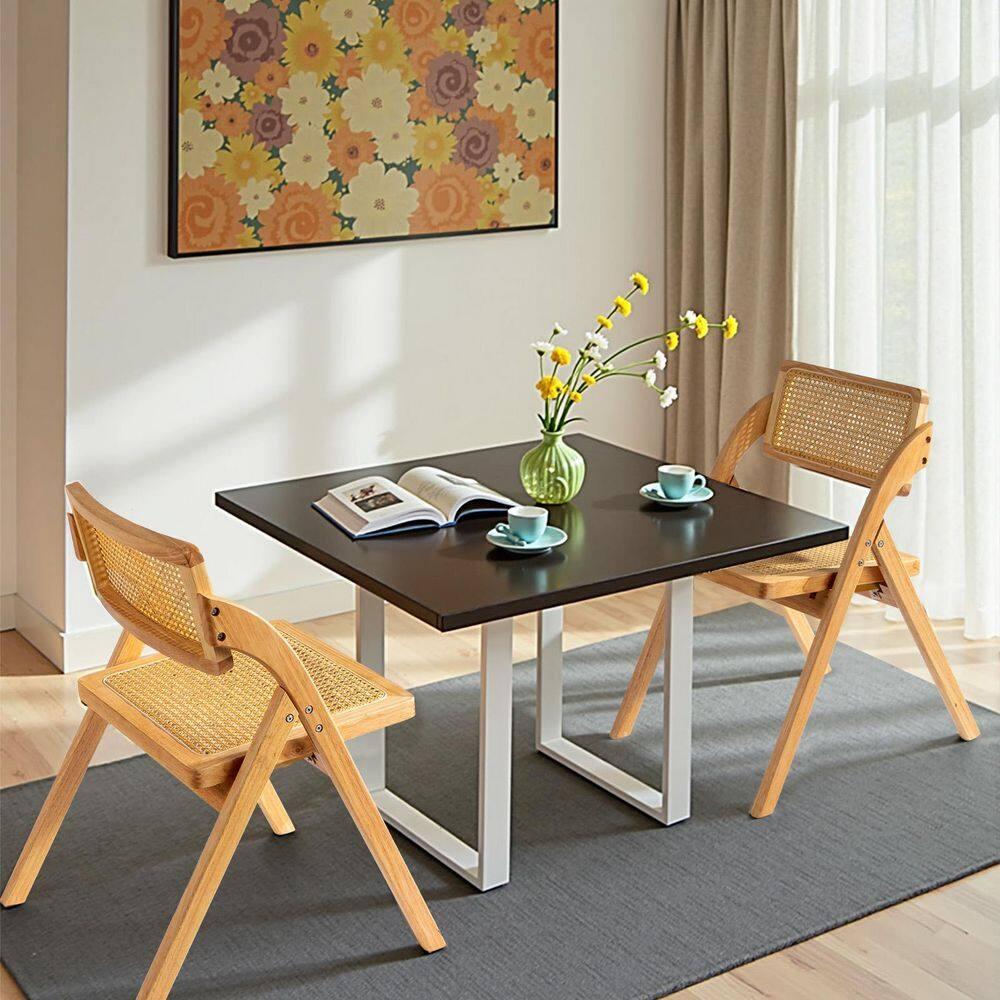 Karl home Wooden Rattan Folding Chairs 2 Pack, Portable Folding Chairs for Indoor, Ideal for Kitchen Dining Room, Office Wedding, Party, Picnic, Natural