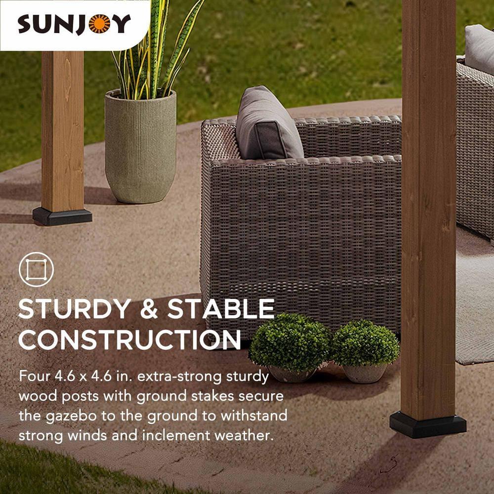 Sunjoy Sunjoy 13 x 15 ft. Wood Gazebo, Outdoor Patio Steel Hardtop Gazebo, Cedar Framed Wooden Gazebo with 2-Tier Metal Roof, Suitable for Patios, Lawn and Backyard