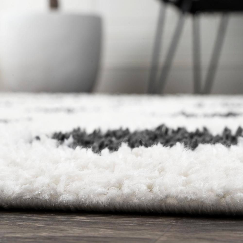 2'x10' Pere Modern Charcoal Dot Shag Runner Rug, White - JONATHAN Y