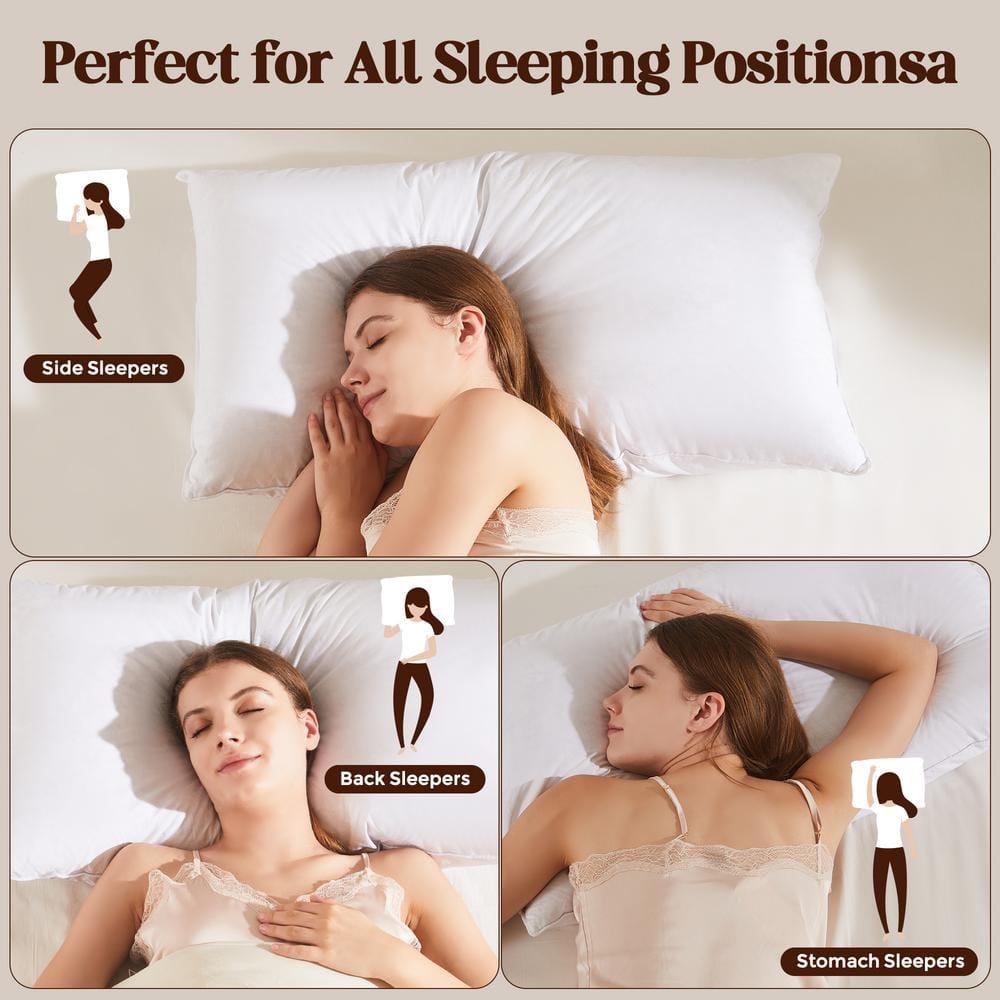 puredown® Goose Feathers Bed Pillows, 100% Cotton Cover, Queen Size Hotel Collection Pillows Set of 2 for Sleeping with Silver Piping, Feather and Polyester Filling