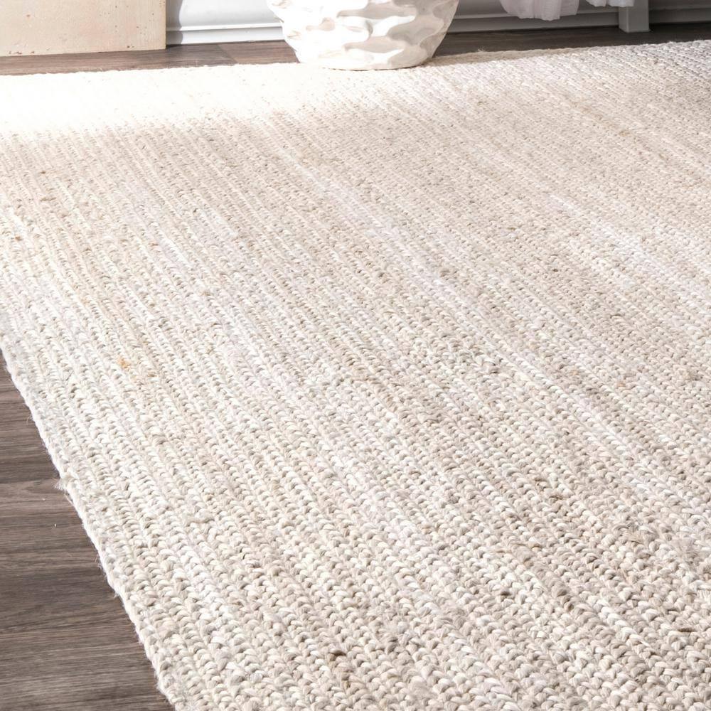 5' Round Hand Woven Rigo Jute Area Rug Off White - nuLOOM: Farmhouse Style, Low Pile, Indoor Use, Classic Pattern
