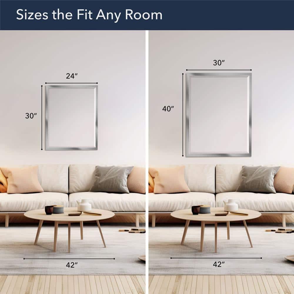 Head West Brushed Chrome Framed Bathroom Mirror - Beveled Edge Rectangle Vanity Mirror - Modern Living Room Accent and Home Decor with Vertical and Horizontal Mount - 24" x 30"