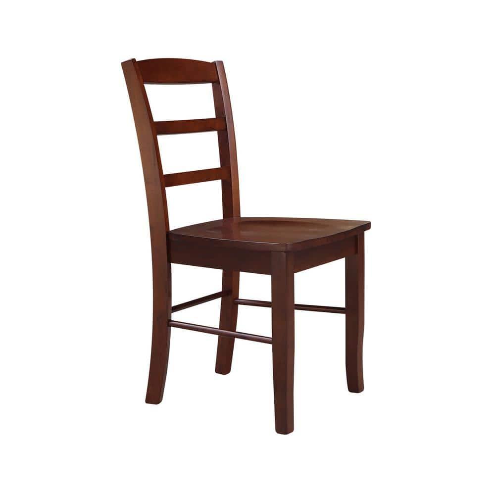 Set of 2 Madrid Ladderback Chairs Espresso - International Concepts: Rubberwood Frame, Mid-Century Modern Style