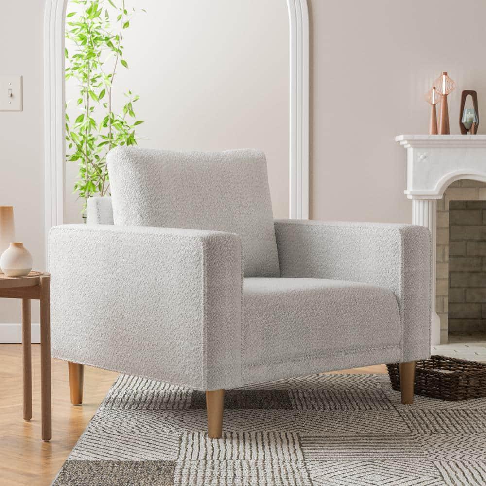 HOMES: Inside + Out Purebliss Modern Boucle Fabric Track Arm Accent Chair: Kiln-Dried Frame & Gold Legs