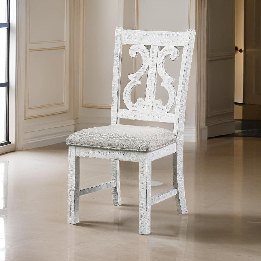 38.75 x 22.5 x 20 in. Open Scroll Back Wooden Side Chair with Padded Seat, White - Set of 2