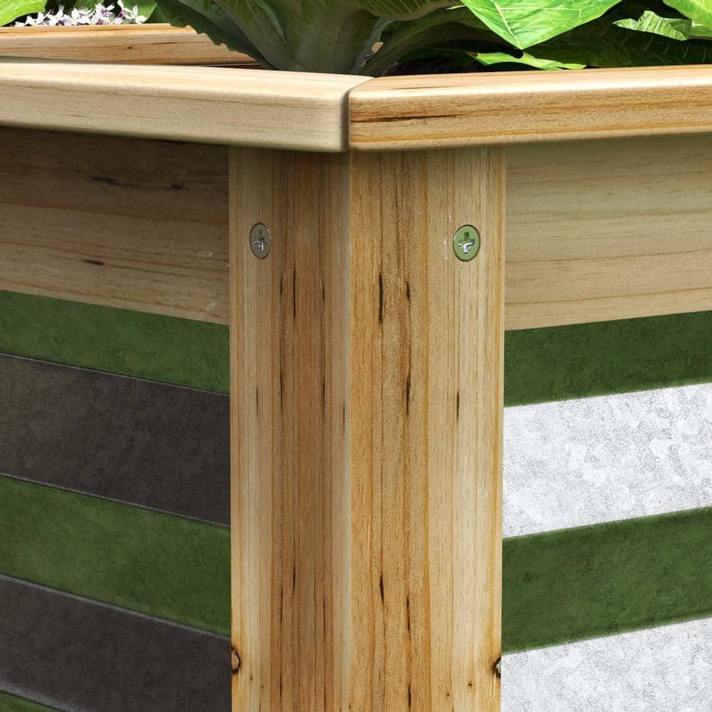 Outdoor Wooden Planter Box with Galvanized Metal Reinforcement