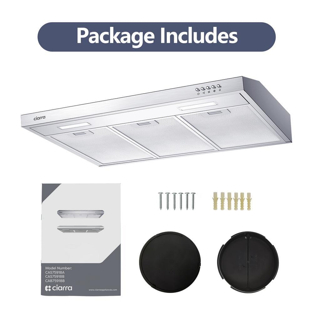 Under Cabinet Range Hood 30 inch Vent Hood for Kitchen with 3 Speed Exhaust Fan, Ducted and Ductless Convertible, Stainless Steel