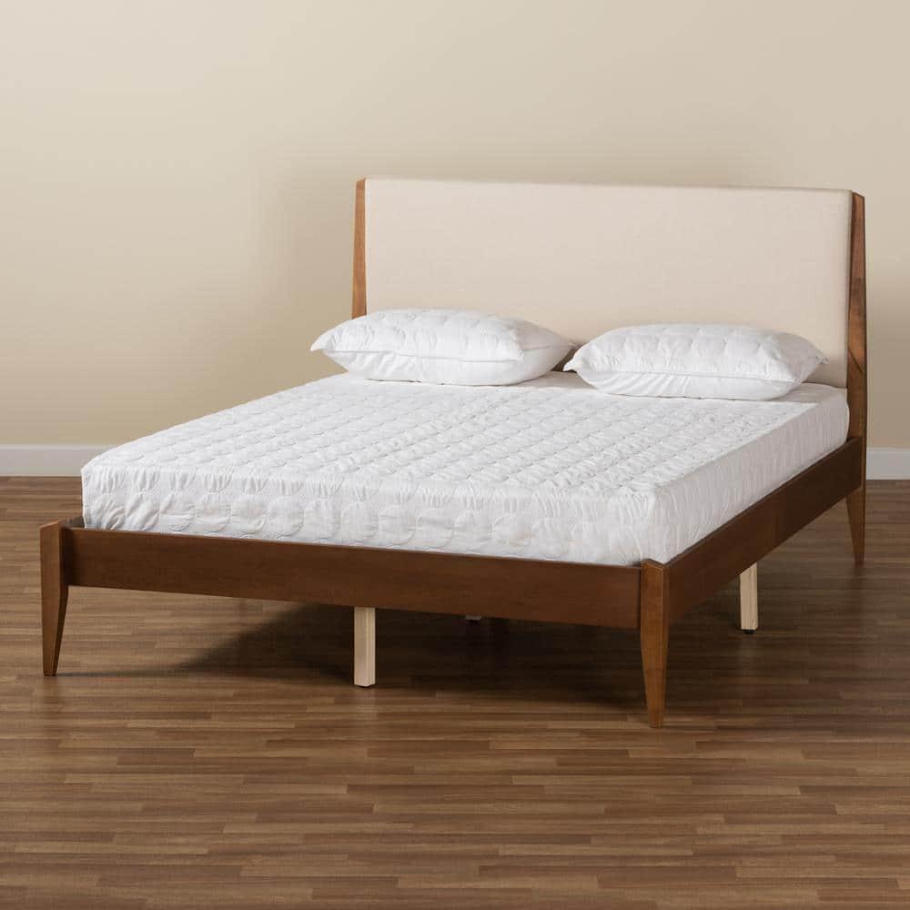 Baxton Studio Lenora Beige and Walnut Brown Finished Wood King Size Platform Bed