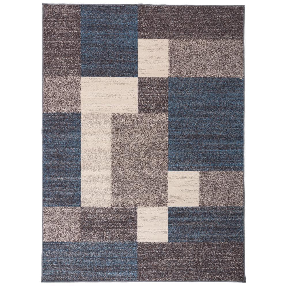 World Rug Gallery Modern Boxes Design Non-slip (Non-skid) Blue 3'3" x 5' Area Rug