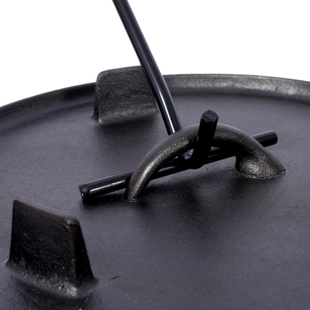 6 qt. Round Pre-Seasoned Cast Iron Dutch Oven in Black with Skillet Lid and Leg Base for Camping Fireplace Cooking BBQ