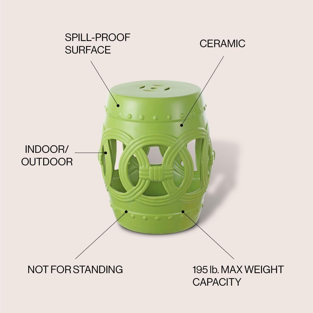JONATHAN Y Lucky Coins 16" Chinese Ceramic Drum Garden Stool, Matte Green