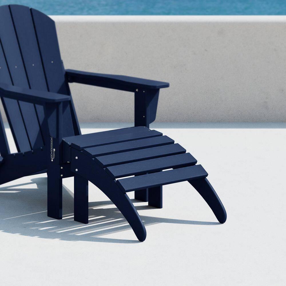 Polytrends  Laguna Hdpe All Weather Outdoor Patio Foldable Ottoman Navy Blue