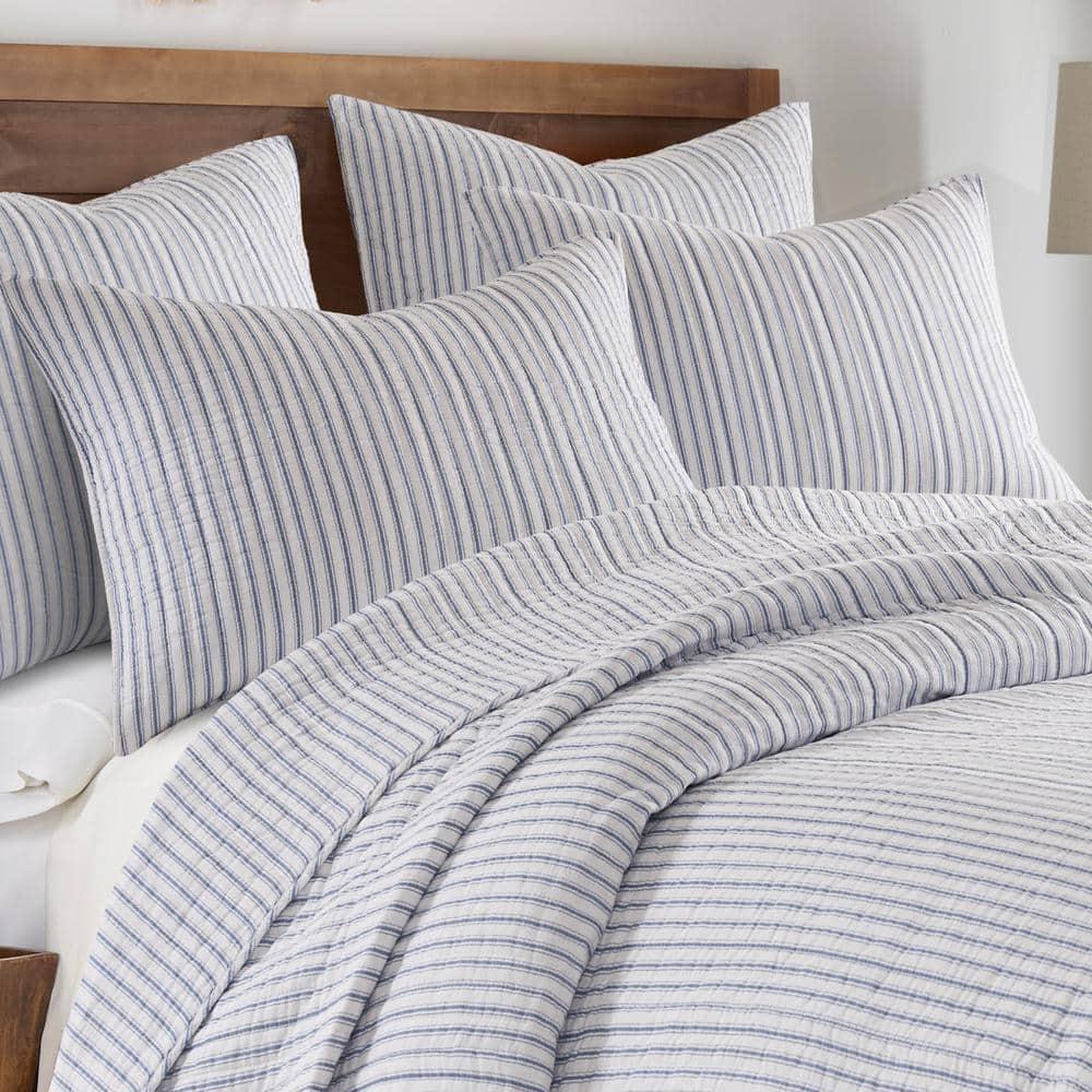 Tobago Stripe Blue Quilt Set - One Full/Queen Quilt and Two Standard Shams - Levtex Home