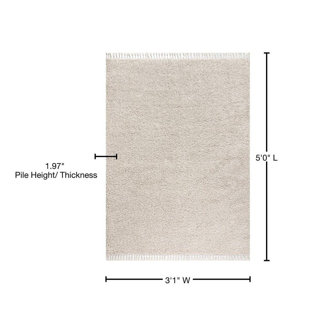 3'x5' Mercer Shag Plush Tassel Area Rug, Cream - JONATHAN Y