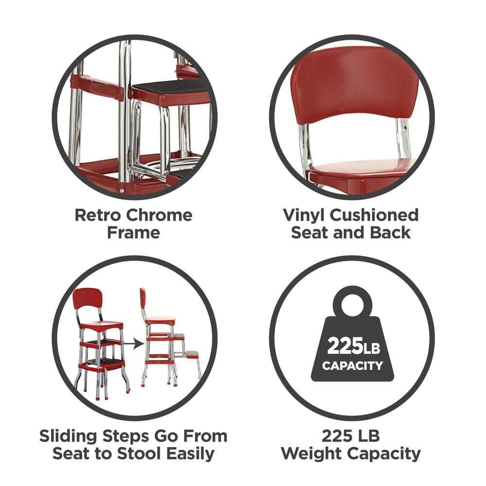 COSCO Stylaire Retro Chair + Step Stool with Pull-Out Steps, 225 lb Weight Capacity (Red, One Pack)