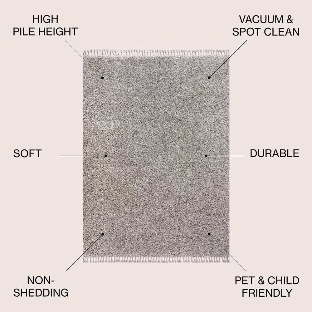 3'x5' Mercer Shag Plush Tassel Area Rug, Grey - JONATHAN Y