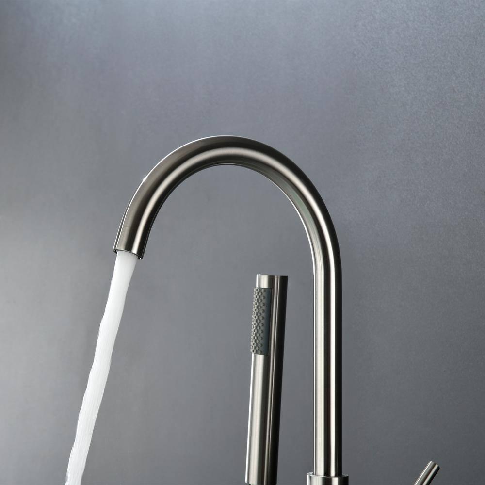 Double Handle Floor Mounted Freestanding Tub Filler With Handshower