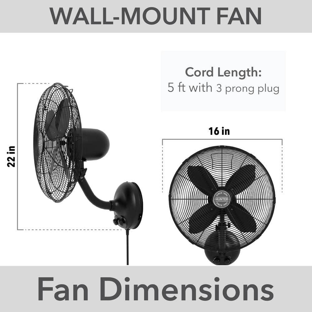 HUNTER - 97318 - Oscillating Wall Mounted Fan 16 inch 3 speeds Classic W16
