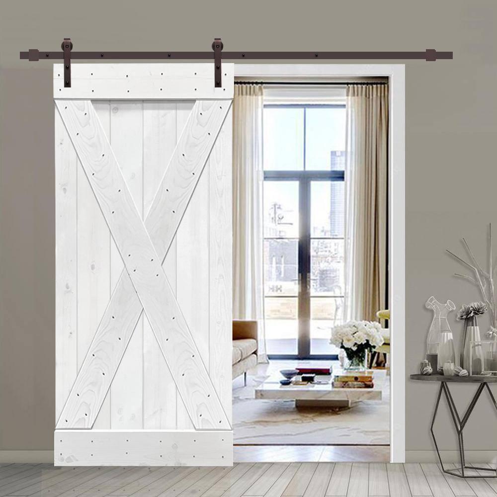 Calhome 36'' x 84'' Solid Wood Paneled Painted with Installation Hardware Kit Barn Door