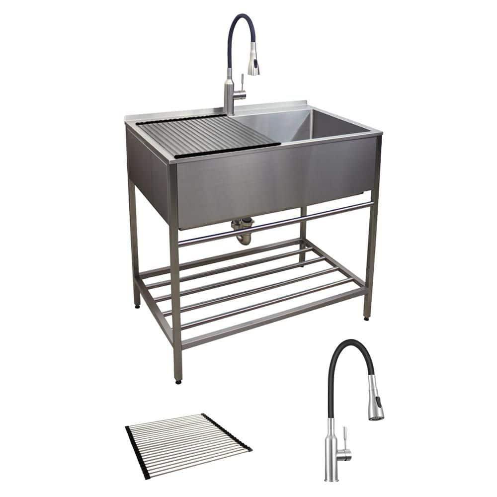 TFH-3622-SS 36'' L x 22'' W Free Standing Laundry Sink with Faucet