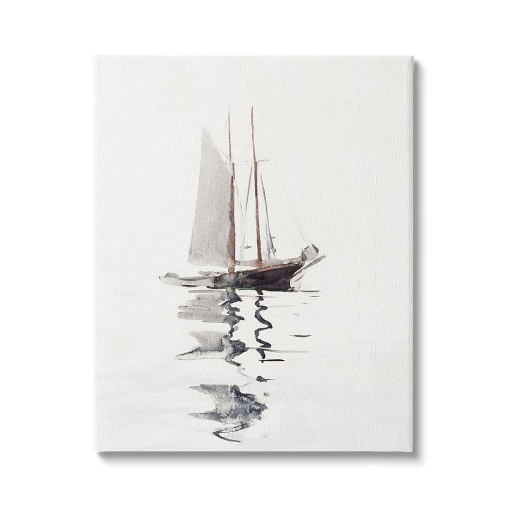Stupell Industries Tranquil Sailboat Vessel Floating Lone Ocean Reflection by Lettered and Lined - Wrapped Canvas Painting | Wayfair