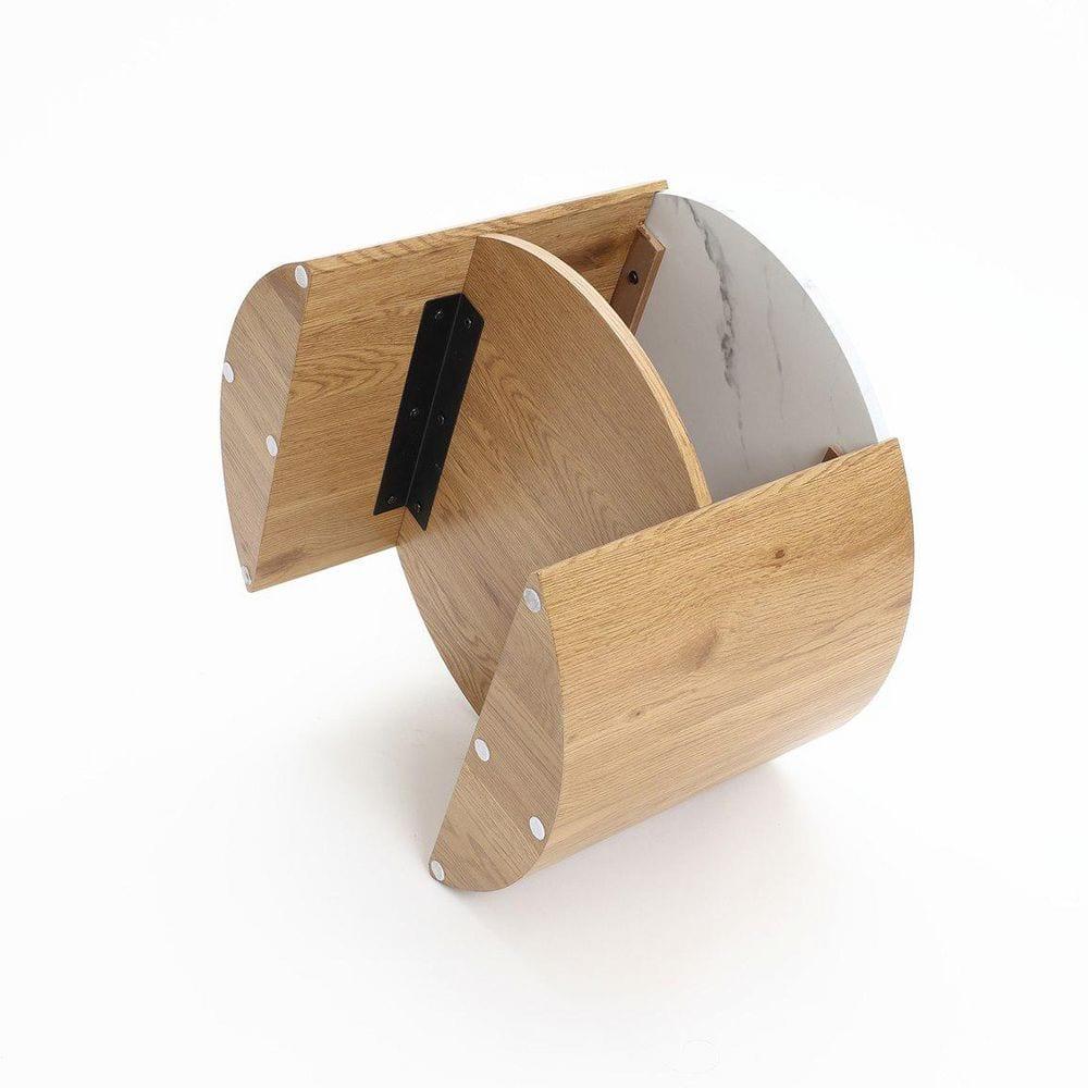 LuxenHome Natural Finish Manufactured Wood 23.6-Inch Round Coffee Table with Faux Marble Top Brown