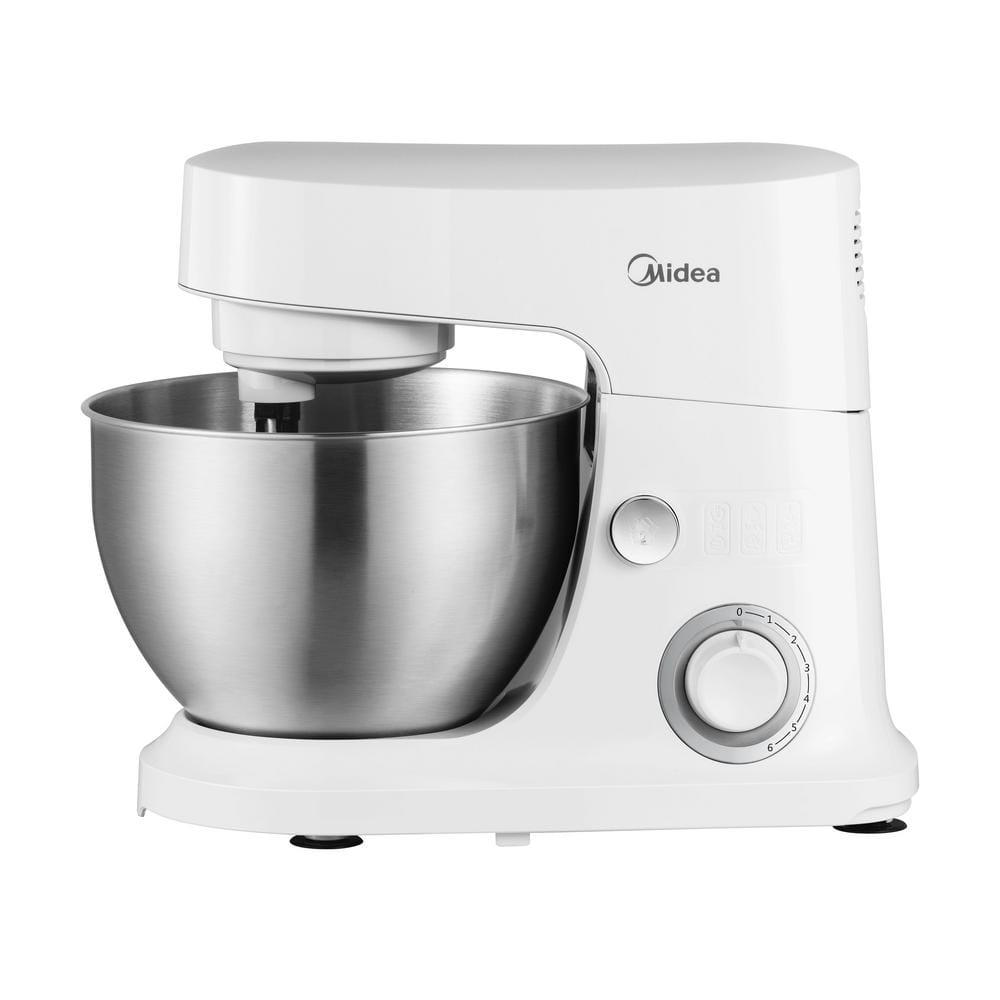 Midea 5qt 6-Speed Stand Mixer White: 300W, Tilt Back Head, 5 Quart Stainless Steel Bowl, Dishwasher-Safe Parts