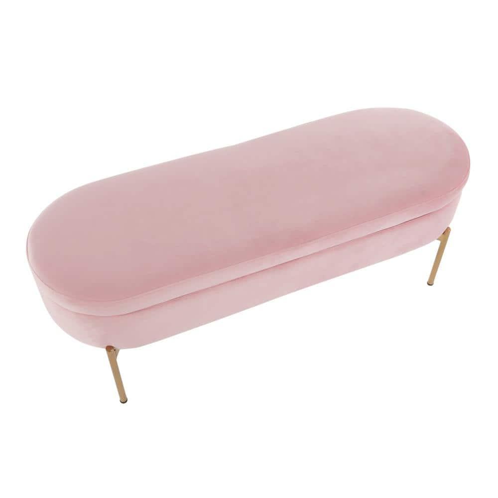 48" Chloe Contemporary Upholstered Storage Bench Gold/Blush Pink - LumiSource: Velvet, Flip-Top Lid, Metal Base