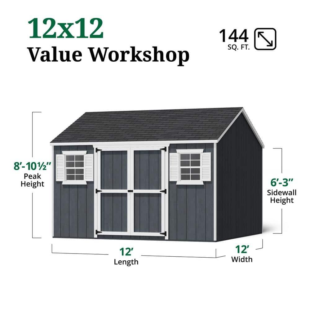 Little Cottage Co. 12x12 Value Workshop Shed with Operable Windows, Outdoor Wood Storage Do-It-Yourself Precut Kit