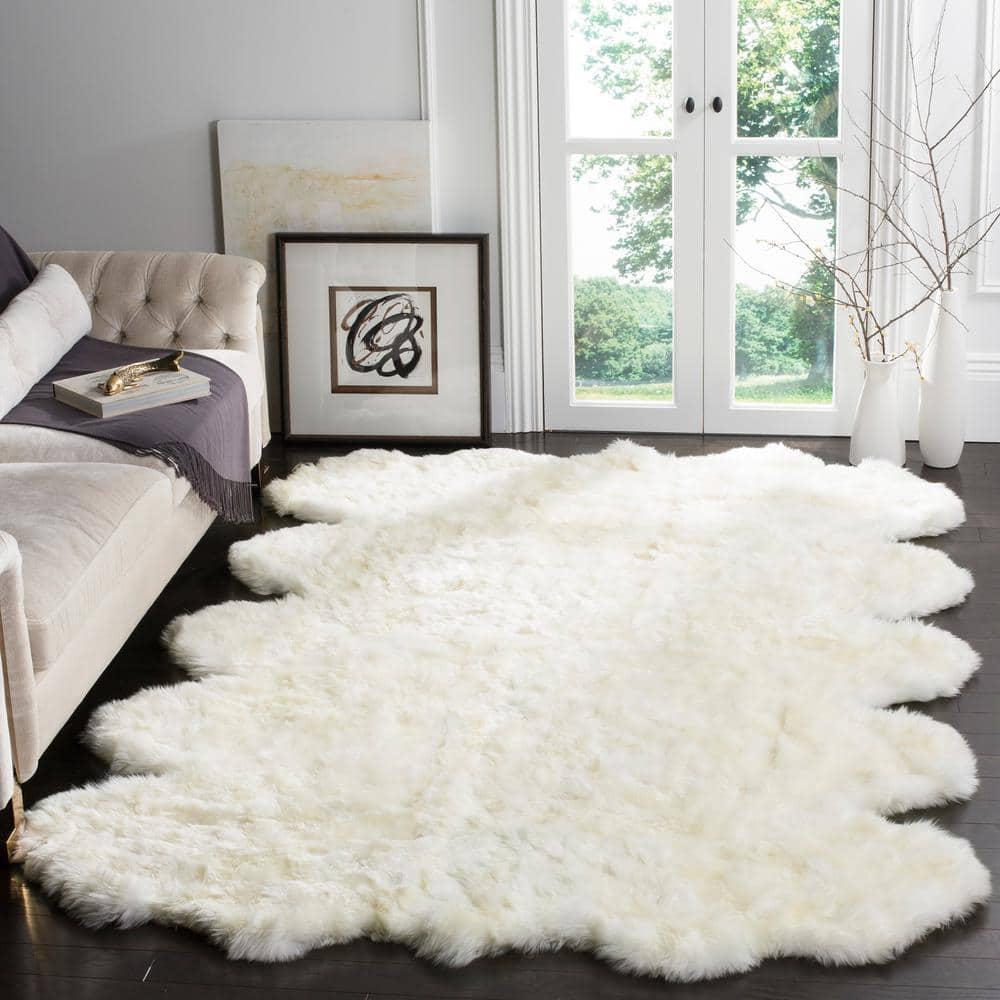 Sheep Skin SHS211 Hand Woven Area Rug - Natural/White - 8'9"x11'9" - Safavieh.