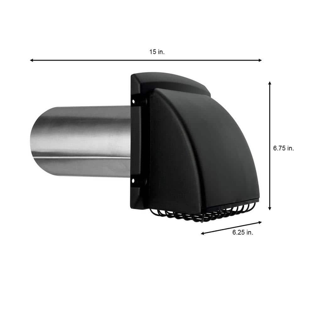 4 inch Black Dryer Vent Hood with Pest Guard BPMH4BLKZW6