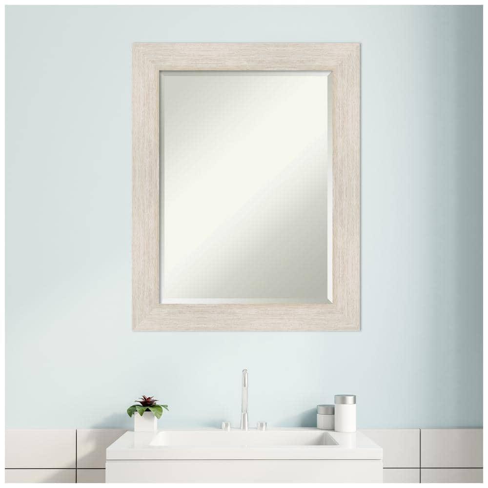 Amanti Art Beveled Wood Bathroom Wall Mirror - Hardwood Whitewash Frame - Hardwood White Wash Outer Size: 23 x 29 in