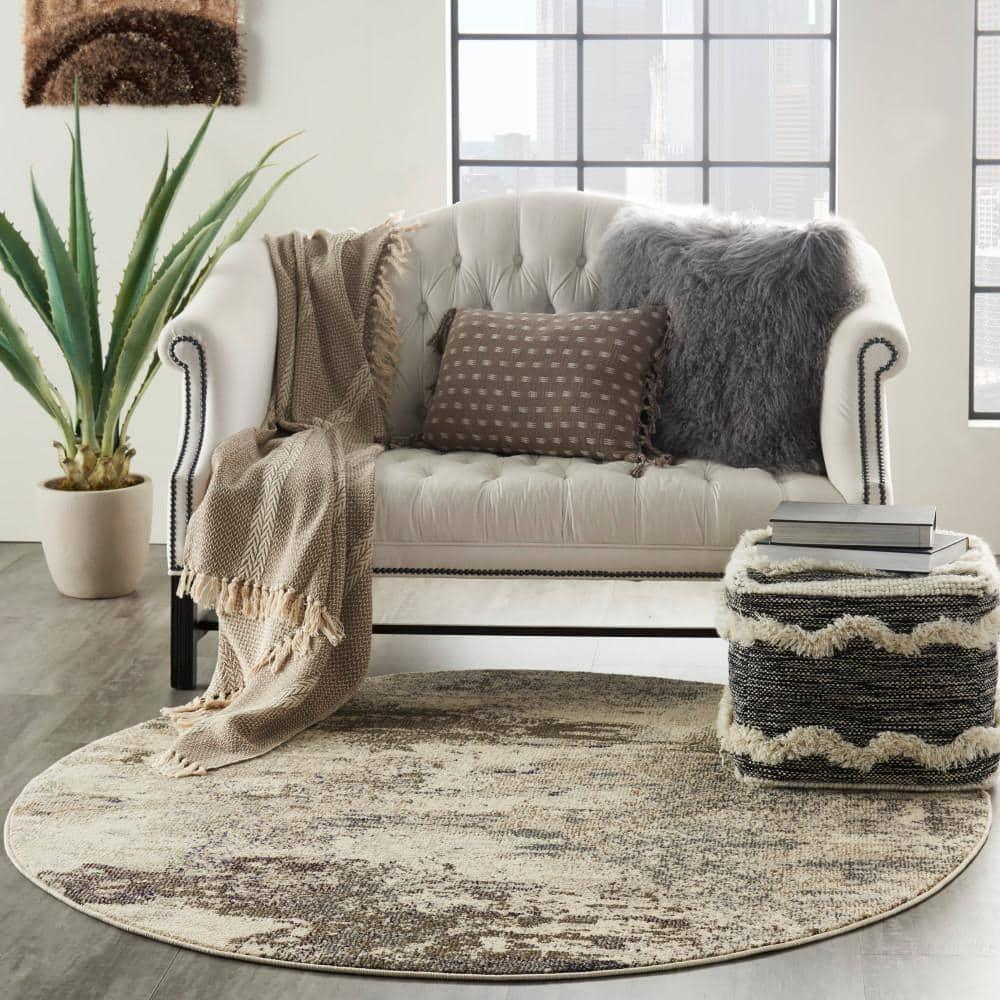 Nourison Celestial CES02 7'10" Round Ivory/Grey Area Rug