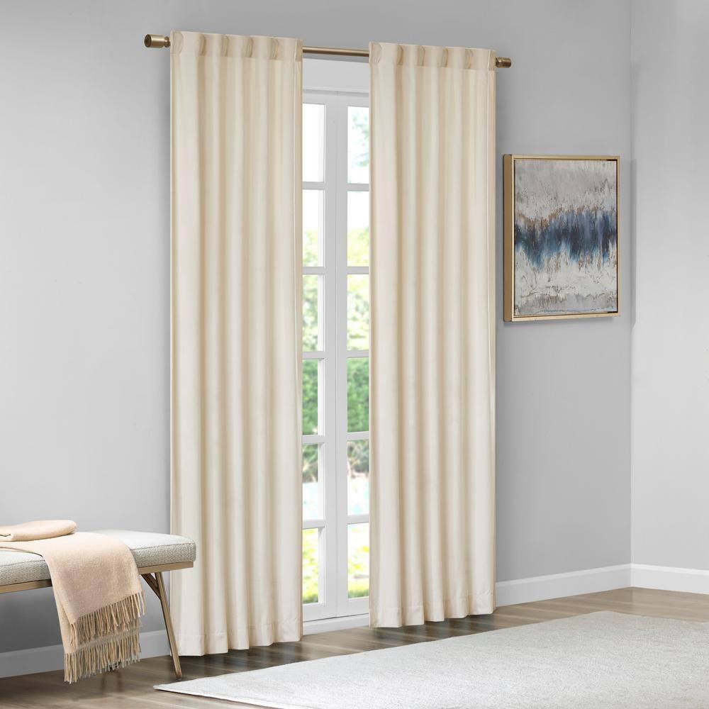 Set of 2 (63"x37") Bryce Poly Velvet Room Darkening Curtain Panels Ivory: Modern Living Room Decor by 510 Design