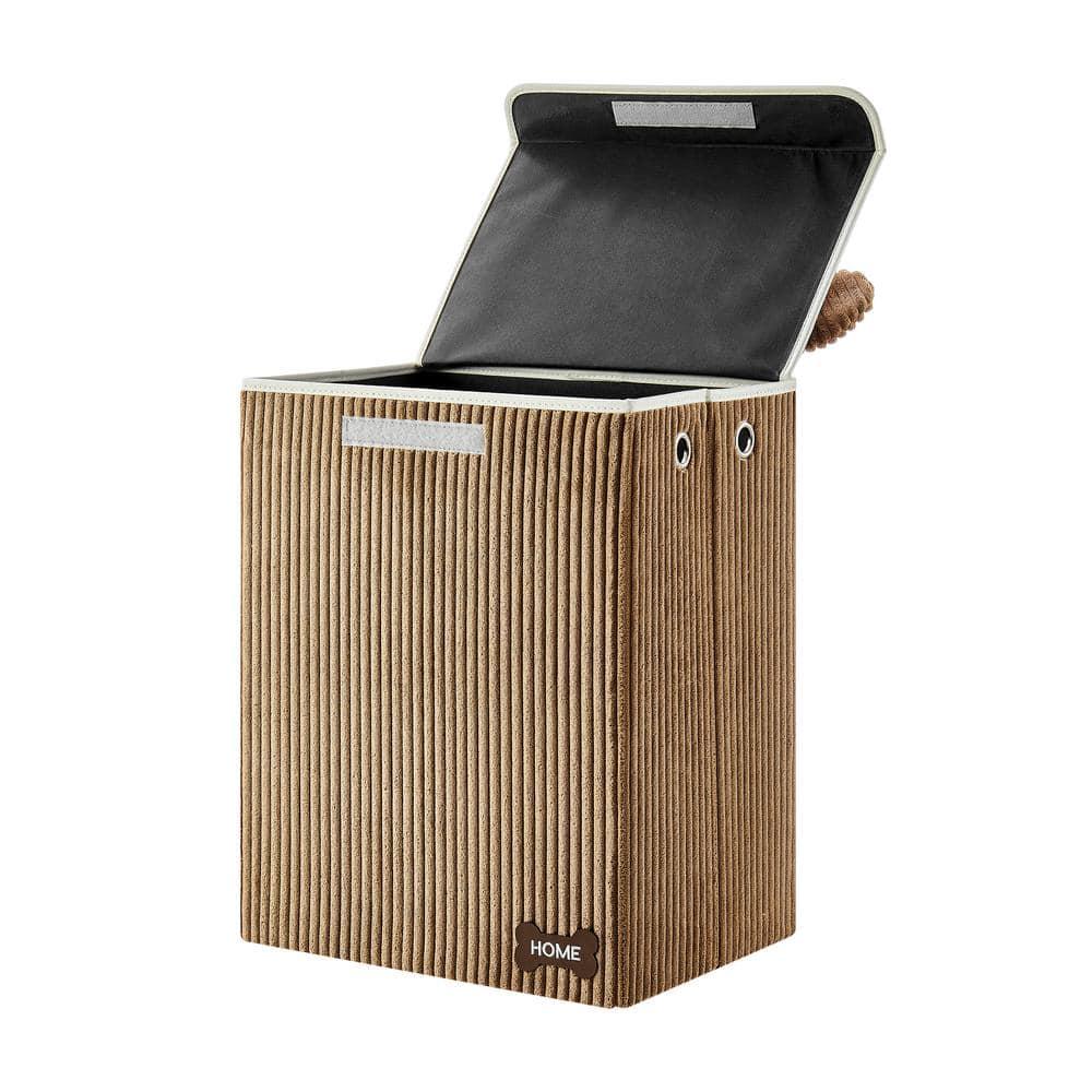 Danya B. Collapsible Folding Corduroy Kids' Laundry Hamper Toy Storage Brown with Dog Lid