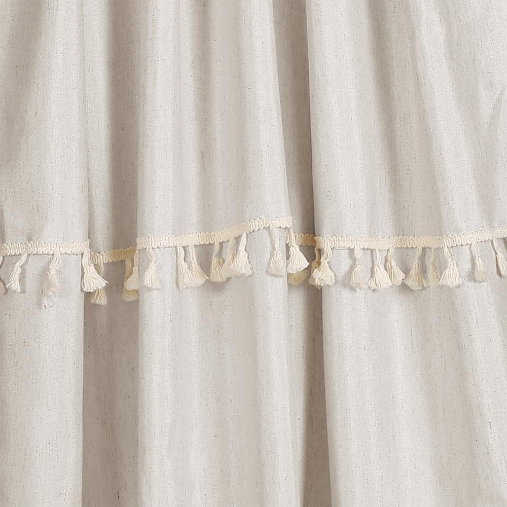 Set of 2 (84"x40") Ivy Tassel Light Filtering Window Curtain Panels Beige - Lush Décor: Linen & Polyester, Rod Pocket