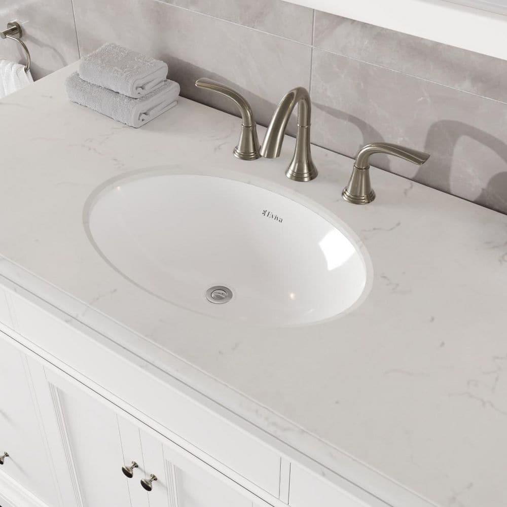 Eviva Elite Stamford . White Single Sink Bath Vanity With Carrara Quartz Top And Undermount Porcelain Sink