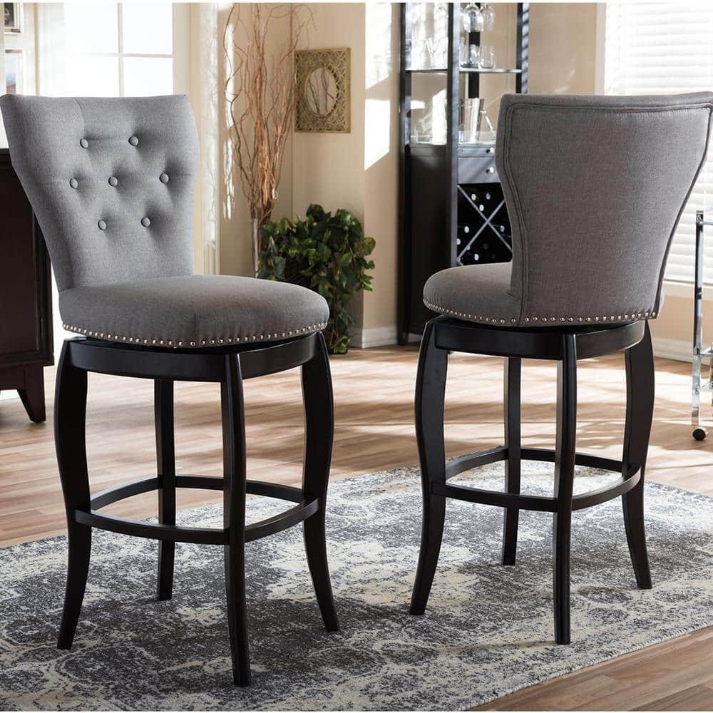 Baxton Studio 29" Leonice Fabric Upholstered Button Tufted Swivel Barstool Gray: Rubberwood Frame, Polyester Upholstery